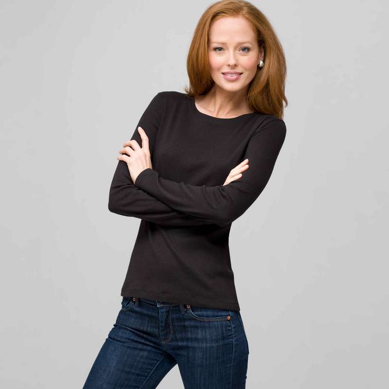 Long Sleeve Crew Neck, Black, large image number 0