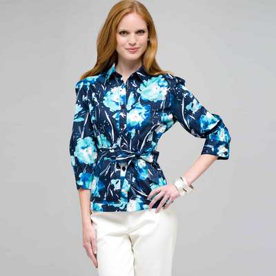 3/4 Button Down Top with Tie Front